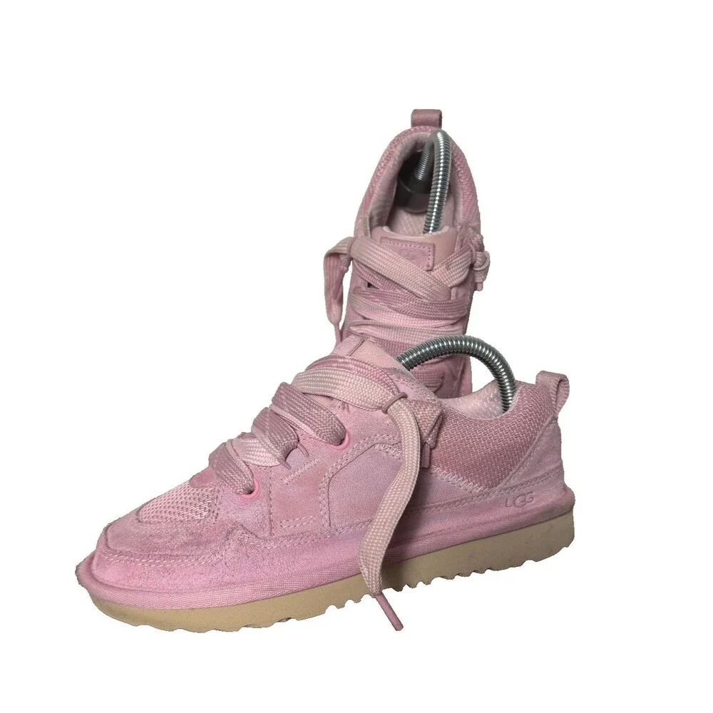 UGG Kids Girls Pink Suede Sneakers Shoes Size 4 Casual Lace Up